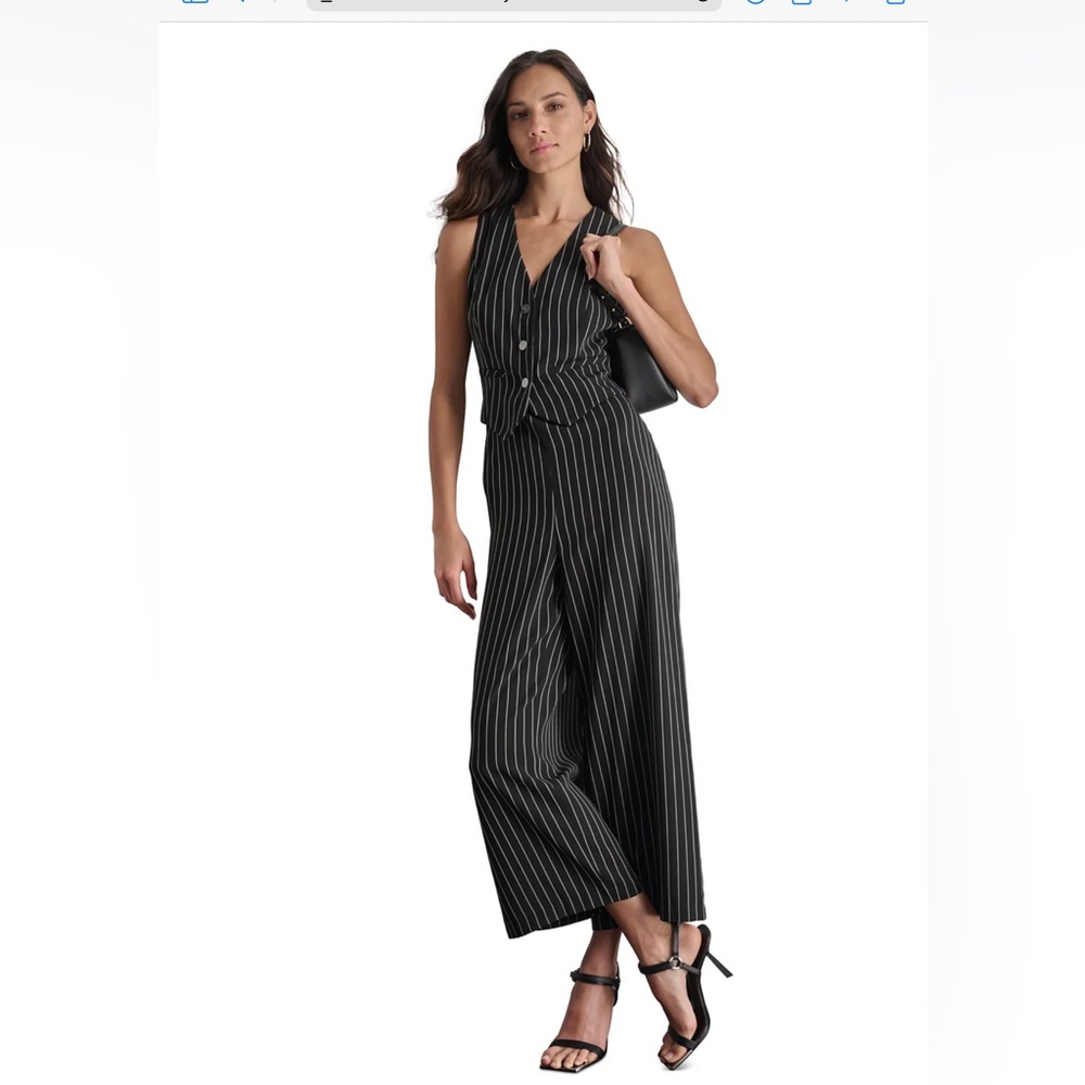 Dkny Black and White Pinstripe Jumpsuit with Wide-Leg Elegance